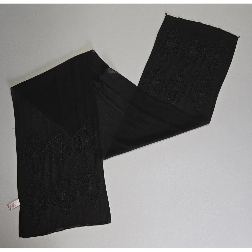 Echo Scarf‎ Shawl Floral Medallion 59x11.5 Black Sheer Embroidered Rayon